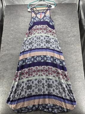 Eighty Six Dress Womens L Purple Maxi Sundress Striped Rayon Sleeveless Long